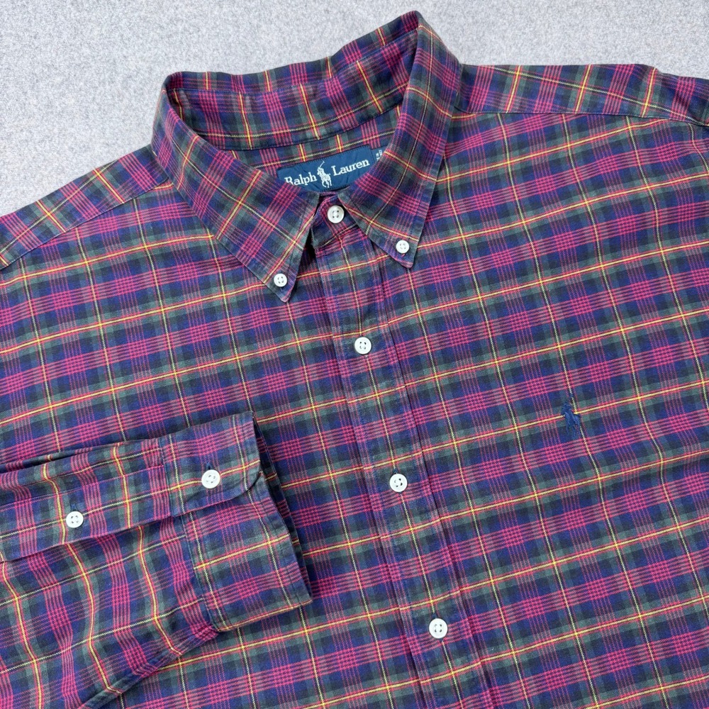 Vintage 90s Polo Ralph Lauren Classic Fit Shirt Mens XXL Burgundy‎ Plaid
